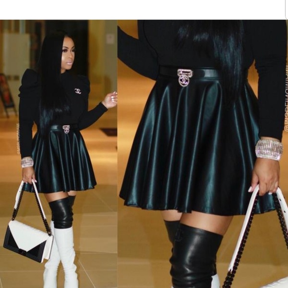 Dresses & Skirts - Black faux leather skater shirt